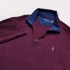 Polo Ralph Lauren Estate Rib 1/4 Zip Pullover Sweater Burgundy Mens Size L